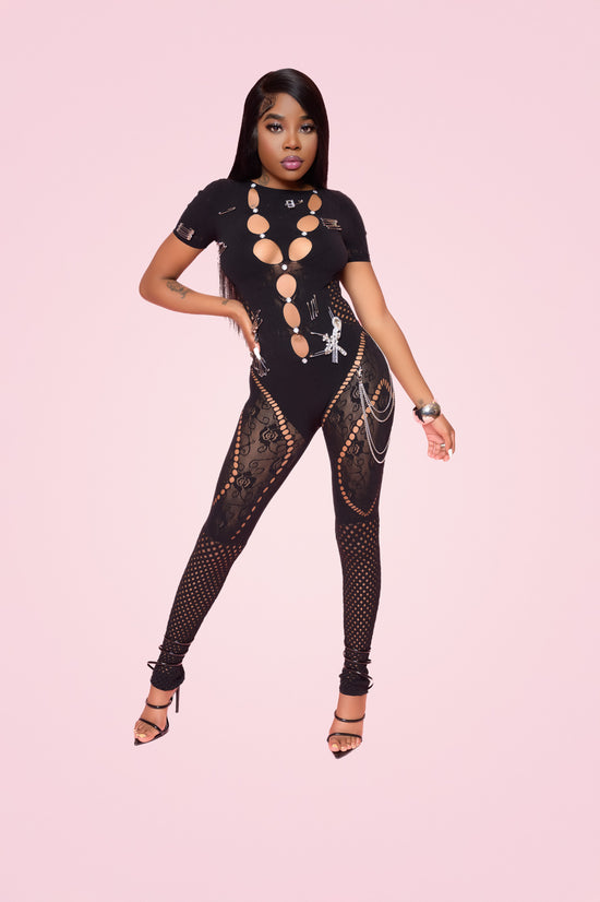 Set The Standard Poster Girl Mesh Jumpsuit